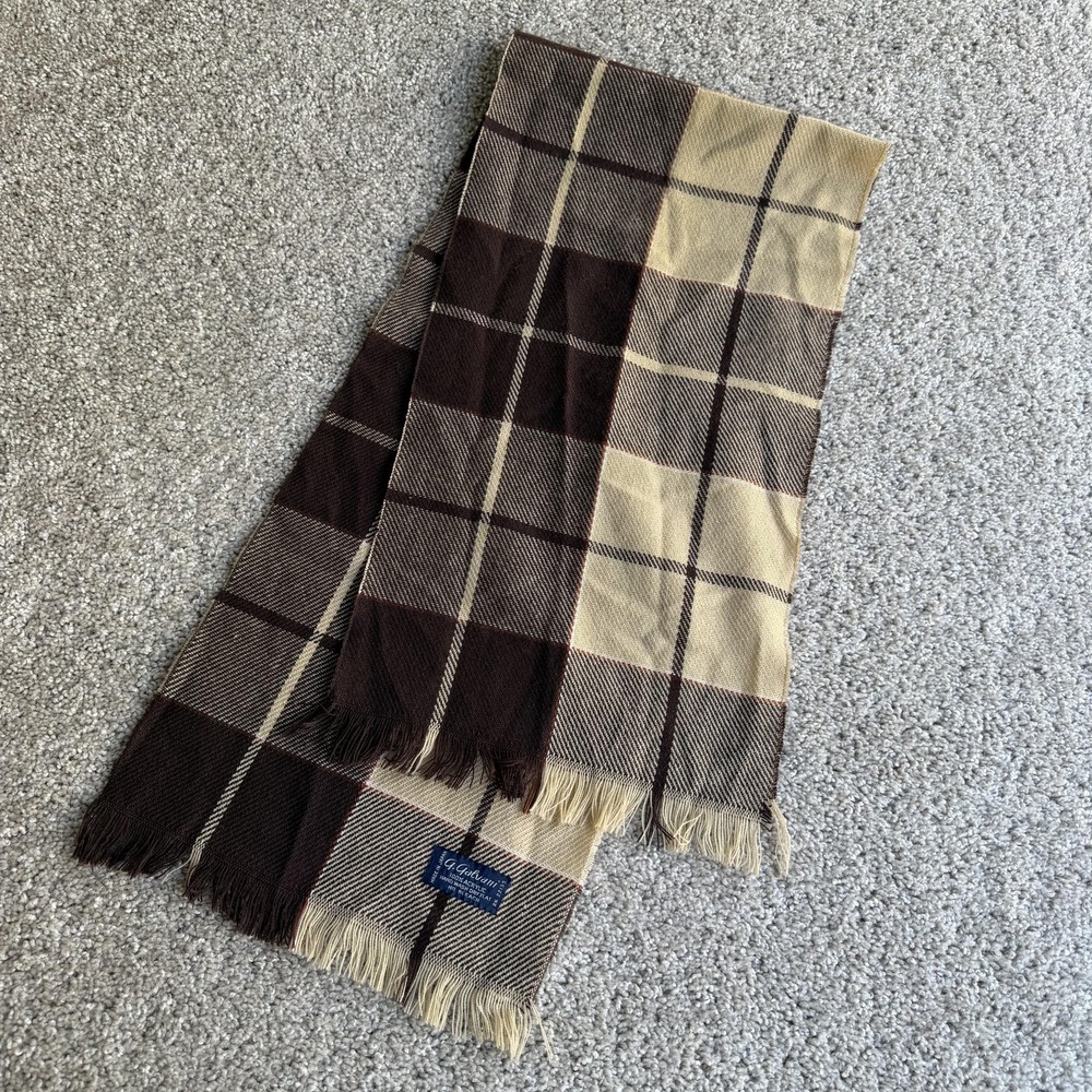 G. Galvani Scarf Womens One Size Brown Plaid Fringe Rectangle Japan Winter